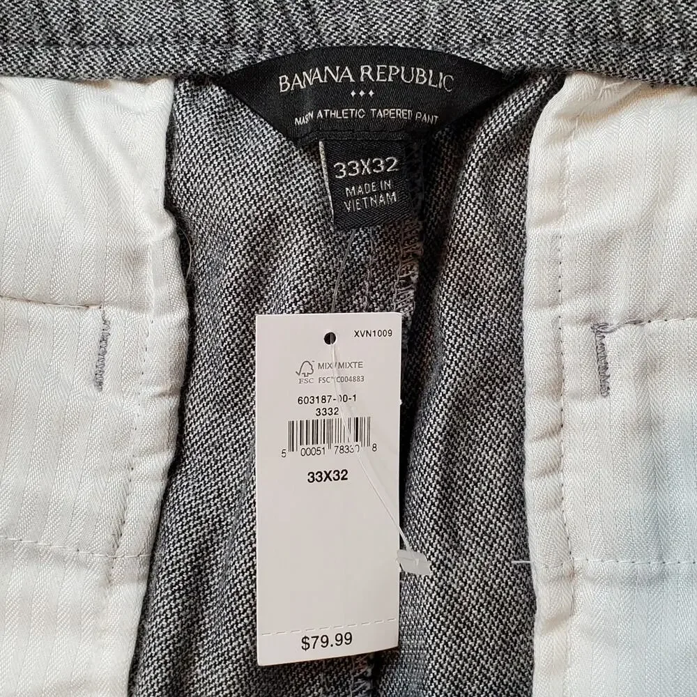 Banana Republic Men's Size 33X30 NWT Mason Athletic-Fit E-Waist Pant Gray 603187